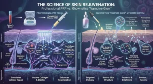 Glownetics PRP facial at home vs professional: collagen boosting, anti aging facial treatment.