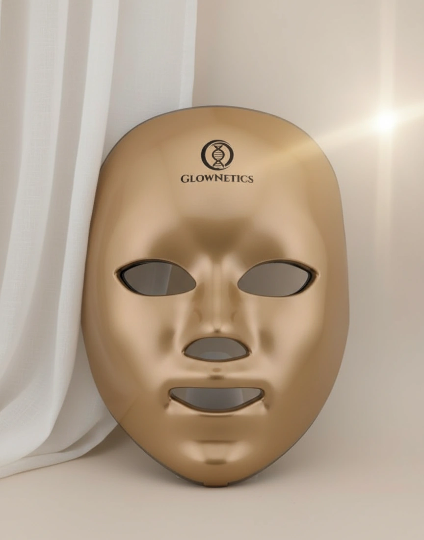 Glownetics LED mask for glowing skin. Part of a premium microneedling at home kit.