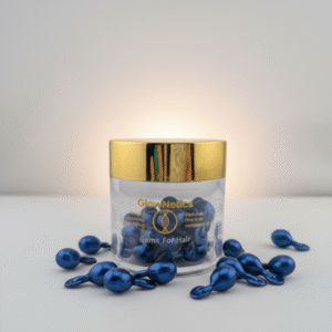 Glownetics gems for skin with blue skin gems displayed for skin enhancement.