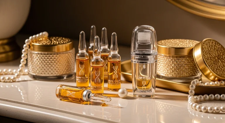 Woman with smooth forehead showcasing results from using the best argireline serum for wrinkles. Glownetics skincare routine for confident, natural beauty.