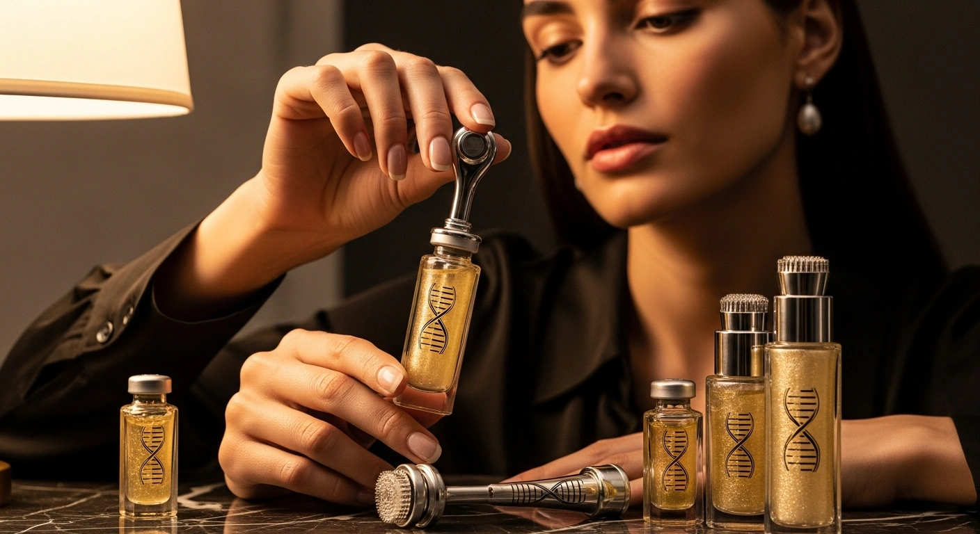 Serene woman showing relaxed brow lines, potentially achieved with Glownetics botox in a bottle for smoother skin.