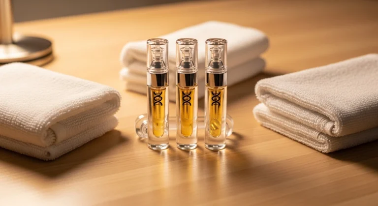 Cozy winter skincare featuring a Glownetics at home microneedling kit and hydrating products under warm lighting. Perfect for cold, dry weather skincare.