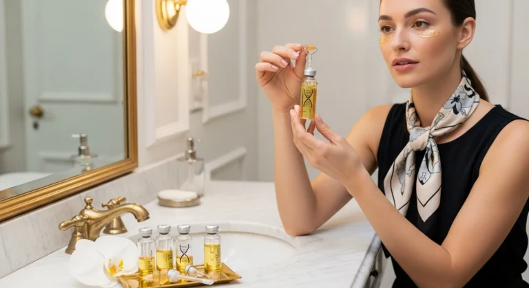 Visibly youthful eye area with smooth skin after using a Glownetics microneedling kit. Achieved with microneedling at home kit and retinol serum.