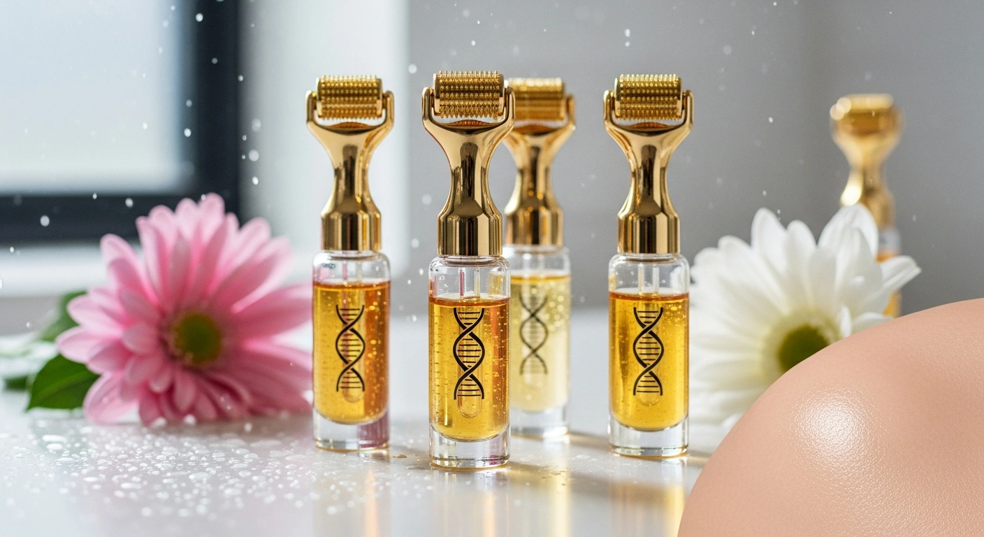 Close-up of healthy, glowing skin revealing impressive results after using a microneedling at home kit by Glownetics. Visible skin texture improvement.