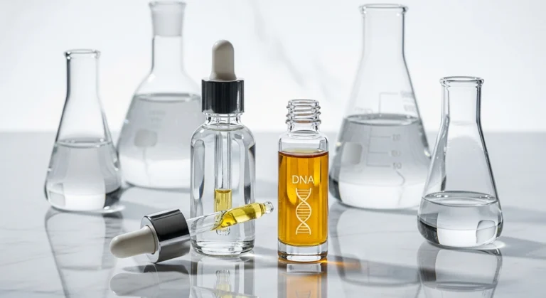 Glownetics retinol serum bottle with dropper, photographed for a skincare blog. Perfect for combining with a PRP facial for ultimate rejuvenation.